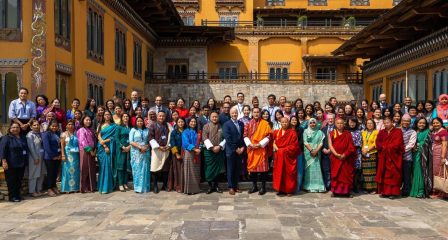 Regional Alumni Workshop participants pose for a group photo in Bhutan