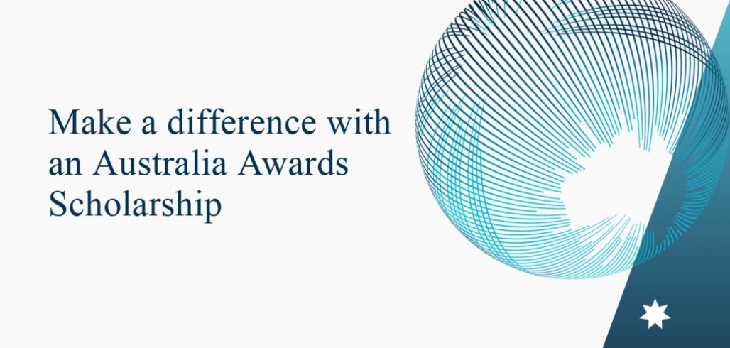Australia Awards Scholarship application banner with abstract globe graphic