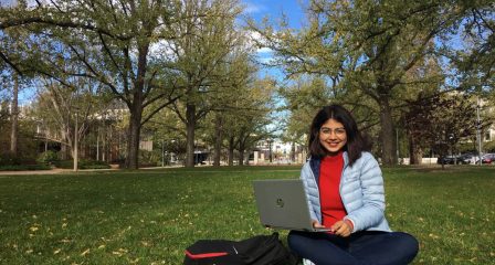Figure 1 Australia Awards scholar Gayatri Pande enjoying a sunny day outside at the Australian National University campus