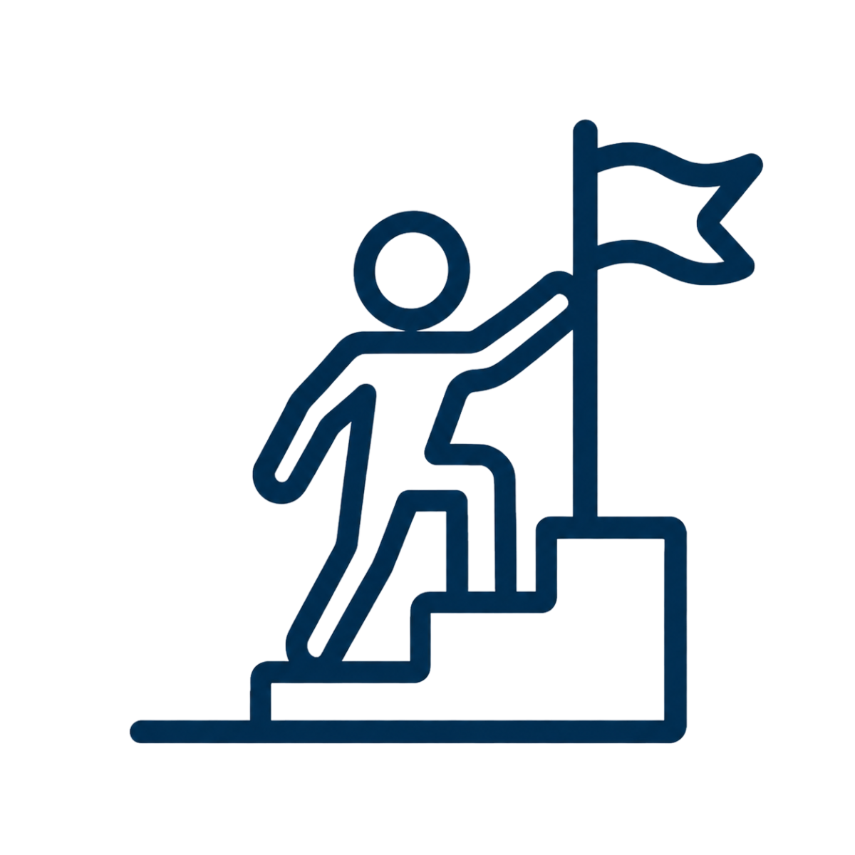 Person climbing steps toward a flag icon